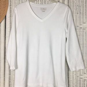 L.L. Bean White V Neck Shirt Slightly Fitted S